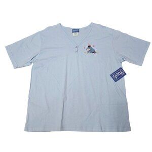 Disney Pooh Eeyore Jerry Leigh Womens Light Blue VNeck Henley SS Top Size XL NWT
